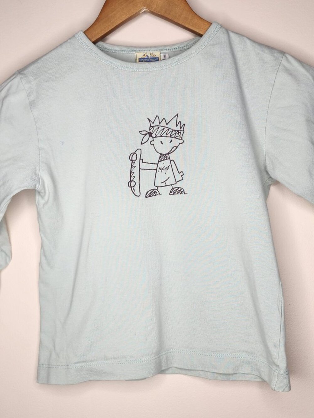 Sergent Major Graphic Long Sleeve Tee — Blue, Size 2 ANS